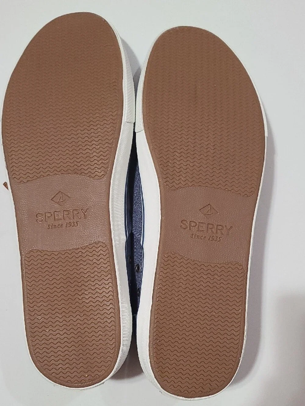 Sperry Blue Canvas Boat Shoes with Tan Leather Trim